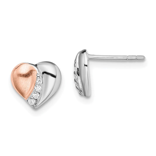 Sterling Silver & Rose Gold-plated CZ Heart Earrings