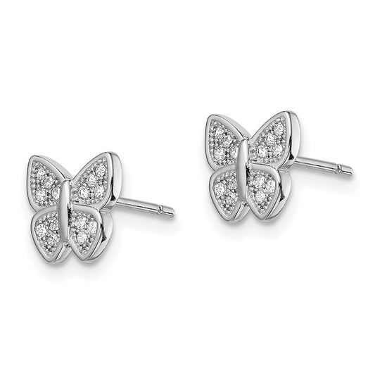 Rhodium-plated Sterling Silver CZ Butterfly Post Earrings