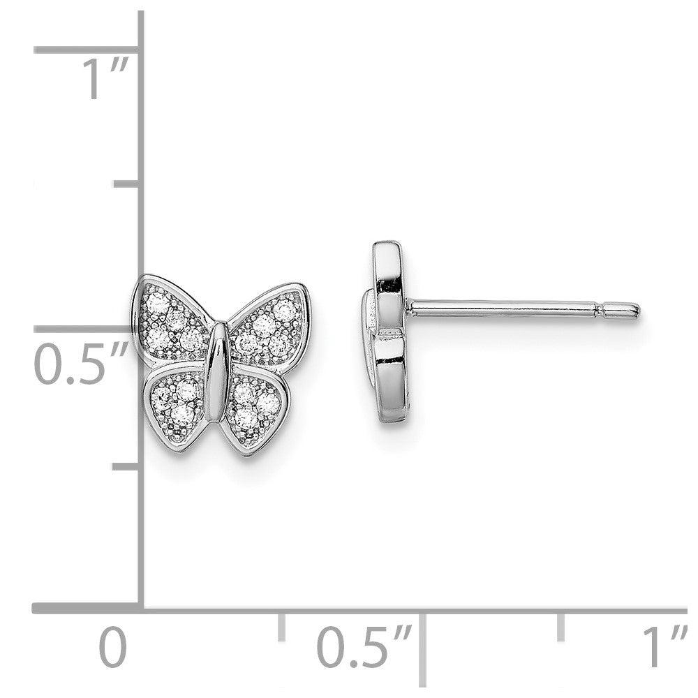 Rhodium-plated Sterling Silver CZ Butterfly Post Earrings