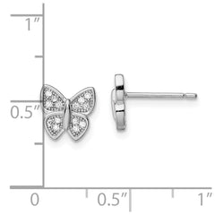 Rhodium-plated Sterling Silver CZ Butterfly Post Earrings