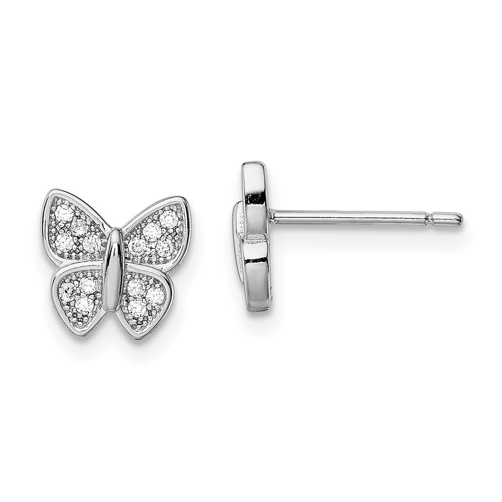 Rhodium-plated Sterling Silver CZ Butterfly Post Earrings