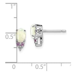 Rhodium-plated Sterling Silver Diamond Cr.Pink Sapp and Simulated Opal Earrings