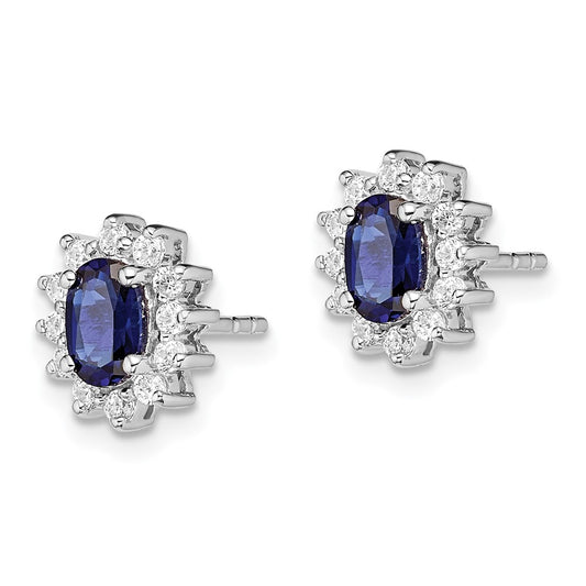 Rhodium-plated Sterling Silver CZ Lab Cr. Blue Sapphire Earrings