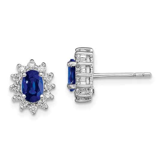 Rhodium-plated Sterling Silver CZ Lab Cr. Blue Sapphire Earrings