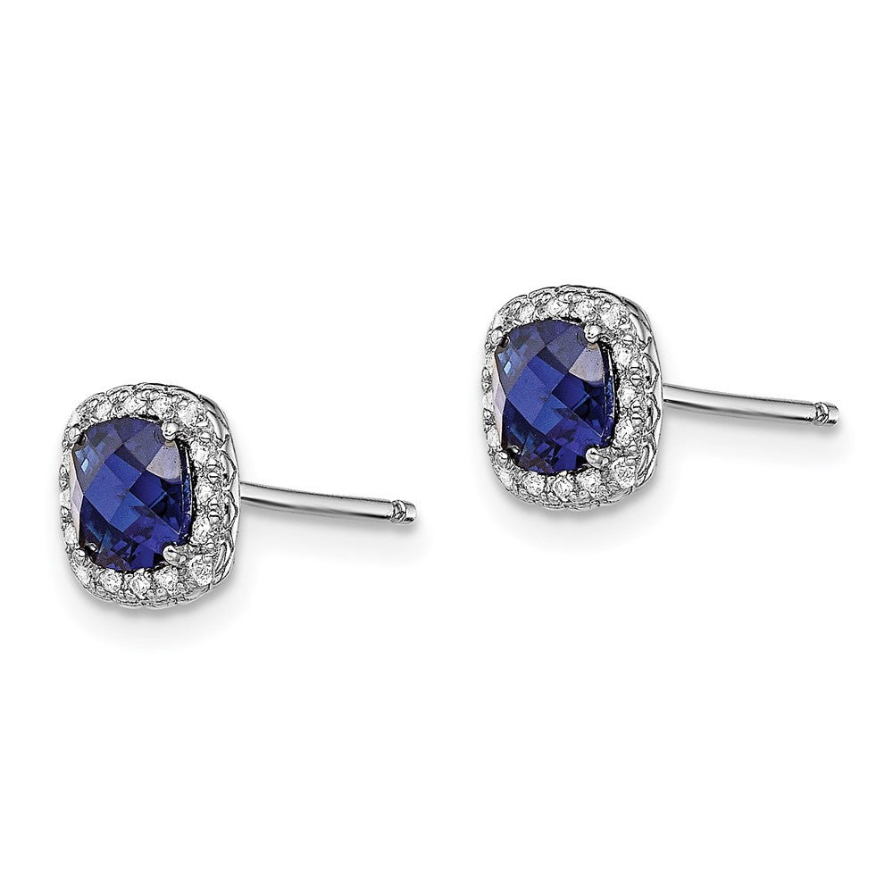 Rhodium-plated Sterling Silver Created Blue White Sapphire Post Earrings