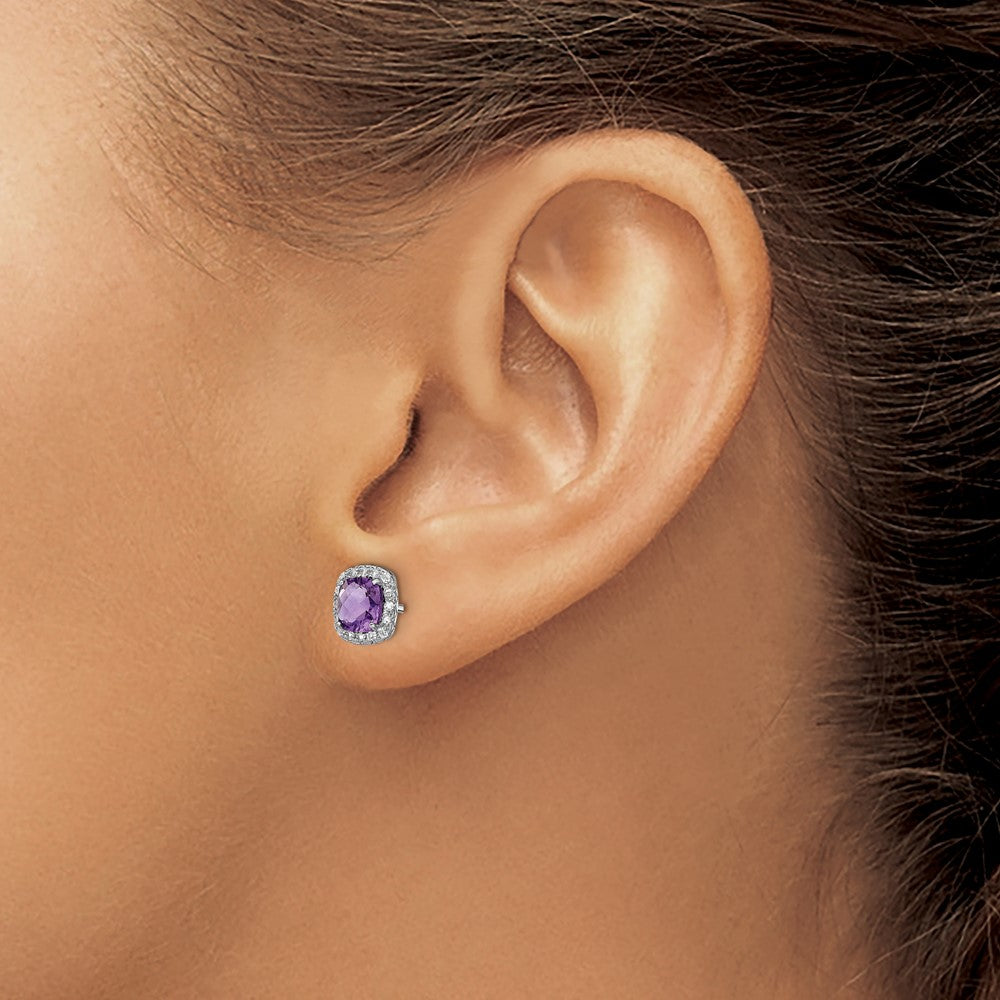 Rhodium-plated Sterling Silver Amethyst and Cr White Sapphire Earrings