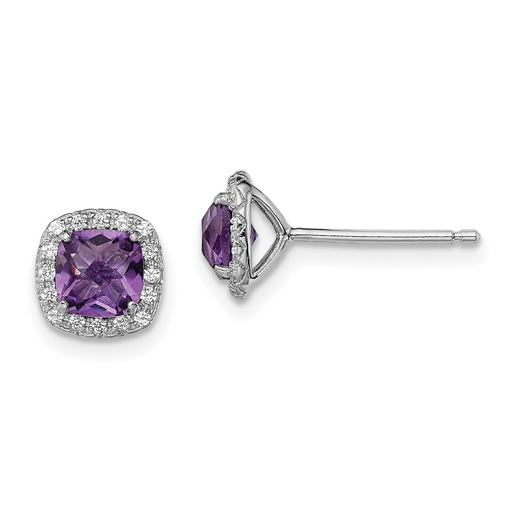 Rhodium-plated Sterling Silver Amethyst and Cr White Sapphire Earrings