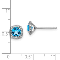 Rhodium-plated Sterling Silver Blue Topaz and Cr. Wht Sapphire Earrings
