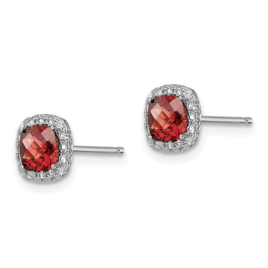 Rhodium-plated Sterling Silver Garnet and Cr. White Sapphire Earrings