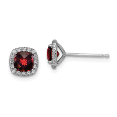 Rhodium-plated Sterling Silver Garnet and Cr. White Sapphire Earrings