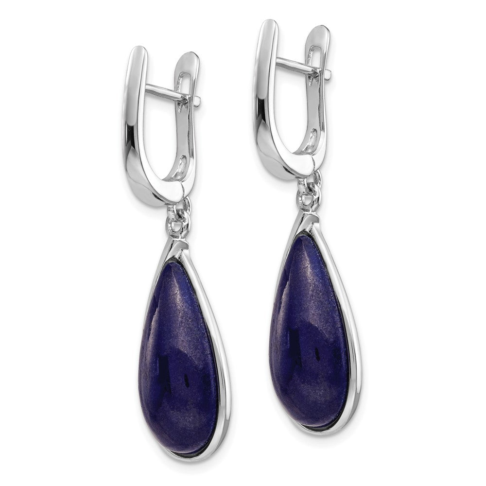 Rhodium-plated Sterling Silver Lapis Teardrop Hinged Earrings