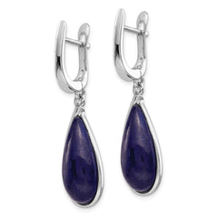 Rhodium-plated Sterling Silver Lapis Teardrop Hinged Earrings