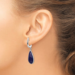 Rhodium-plated Sterling Silver Lapis Teardrop Hinged Earrings