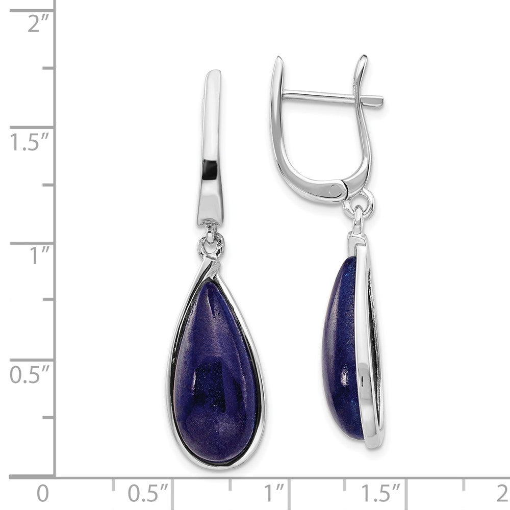 Rhodium-plated Sterling Silver Lapis Teardrop Hinged Earrings