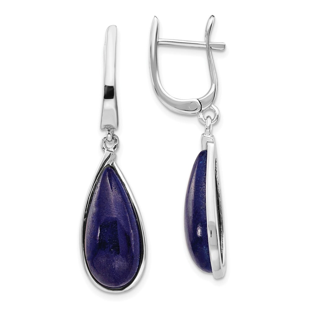 Rhodium-plated Sterling Silver Lapis Teardrop Hinged Earrings