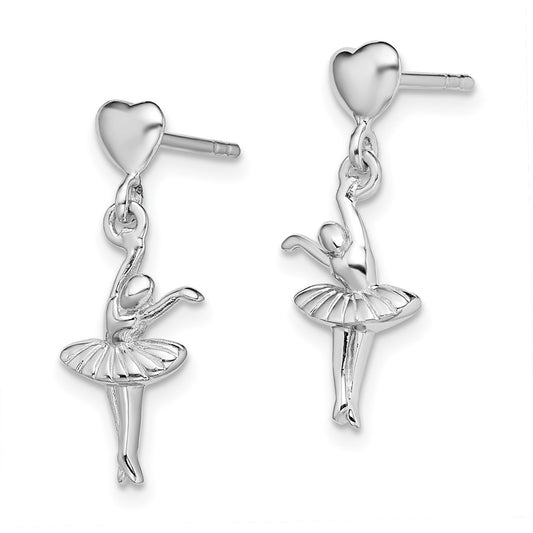 Rhodium-plated Sterling Silver Ballerina Dangle Post Earrings