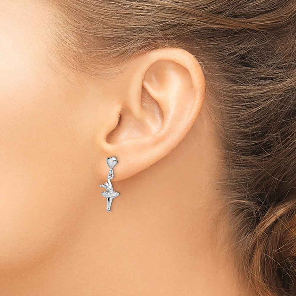 Rhodium-plated Sterling Silver Ballerina Dangle Post Earrings