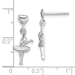 Rhodium-plated Sterling Silver Ballerina Dangle Post Earrings