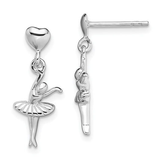 Rhodium-plated Sterling Silver Ballerina Dangle Post Earrings