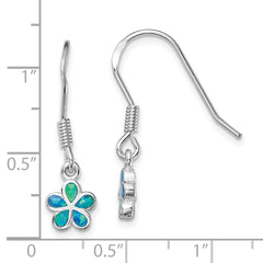 Rhodium-plated Sterling Silver Blue Created Opal Flower Earrings