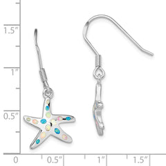 Rhodium-plated Sterling Silver Pink Blue Created Opal Starfish Earrings