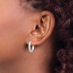 Rhodium-plated Sterling Silver White Created Opal Hoop Earrings