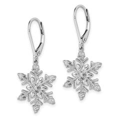 Rhodium-plated Sterling Silver Diamond Snowflake Leverback Earrings