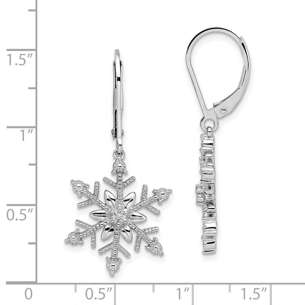 Rhodium-plated Sterling Silver Diamond Snowflake Leverback Earrings