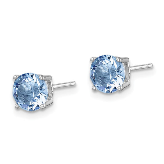 Rhodium-plated Sterling Silver Light Blue Crystal Birthstone Earrings