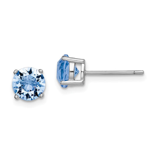 Rhodium-plated Sterling Silver Light Blue Crystal Birthstone Earrings