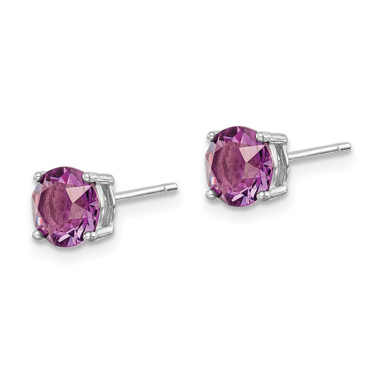 Rhodium-plated Sterling Silver Purple Crystal Birthstone Earrings