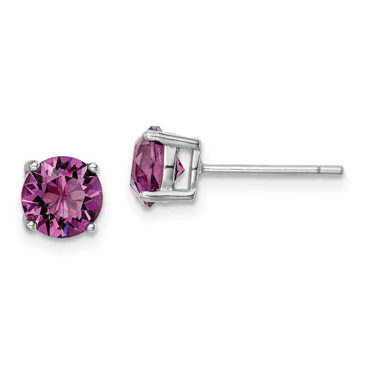 Rhodium-plated Sterling Silver Purple Crystal Birthstone Earrings