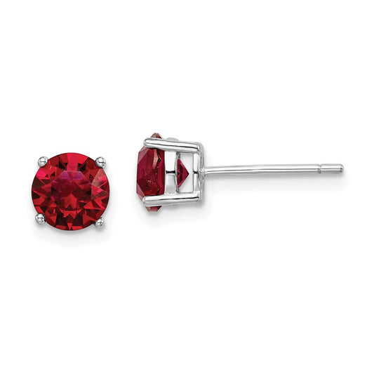 Rhodium-plated Sterling Silver Red Crystal Birthstone Earrings