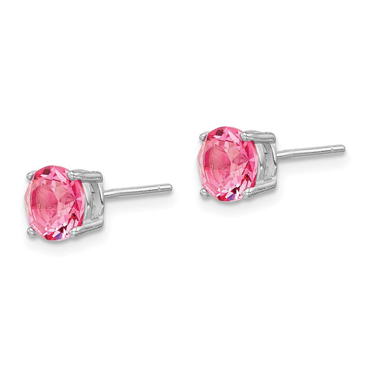 Rhodium-plated Sterling Silver Pink Crystal Birthstone Earrings