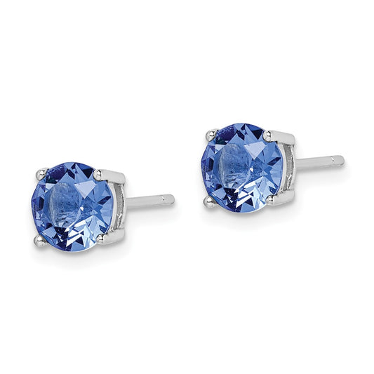 Rhodium-plated Sterling Silver Blue Crystal Birthstone Earrings