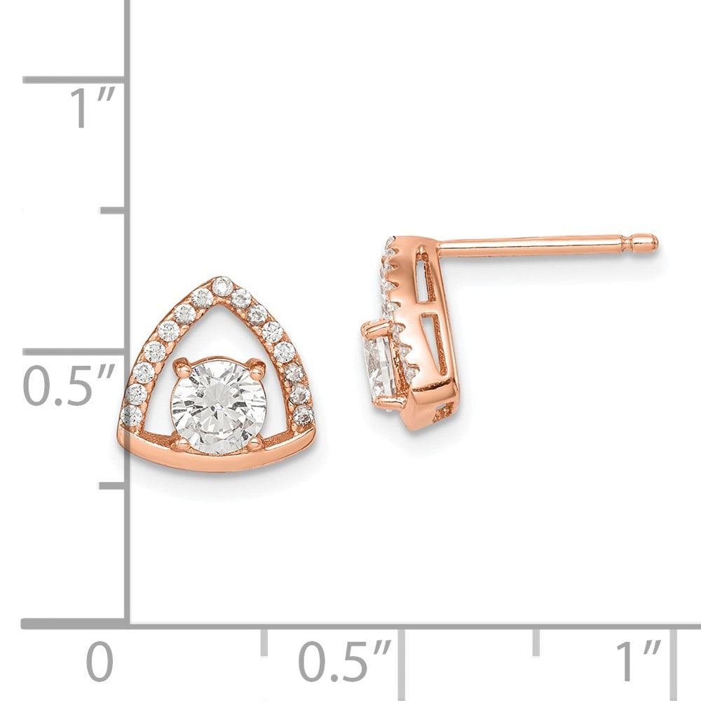 Sterling Silver Rose-tone Triangle CZ Stud Earrings