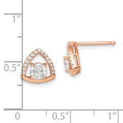 Sterling Silver Rose-tone Triangle CZ Stud Earrings