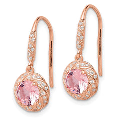 Rose Gold-plated Sterling Silver Pink Crystal and CZ Dangle Earrings