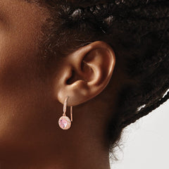 Rose Gold-plated Sterling Silver Pink Crystal and CZ Dangle Earrings