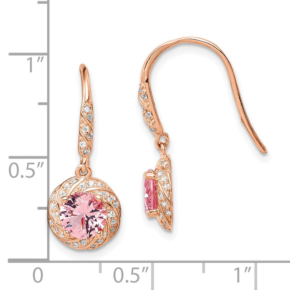 Rose Gold-plated Sterling Silver Pink Crystal and CZ Dangle Earrings