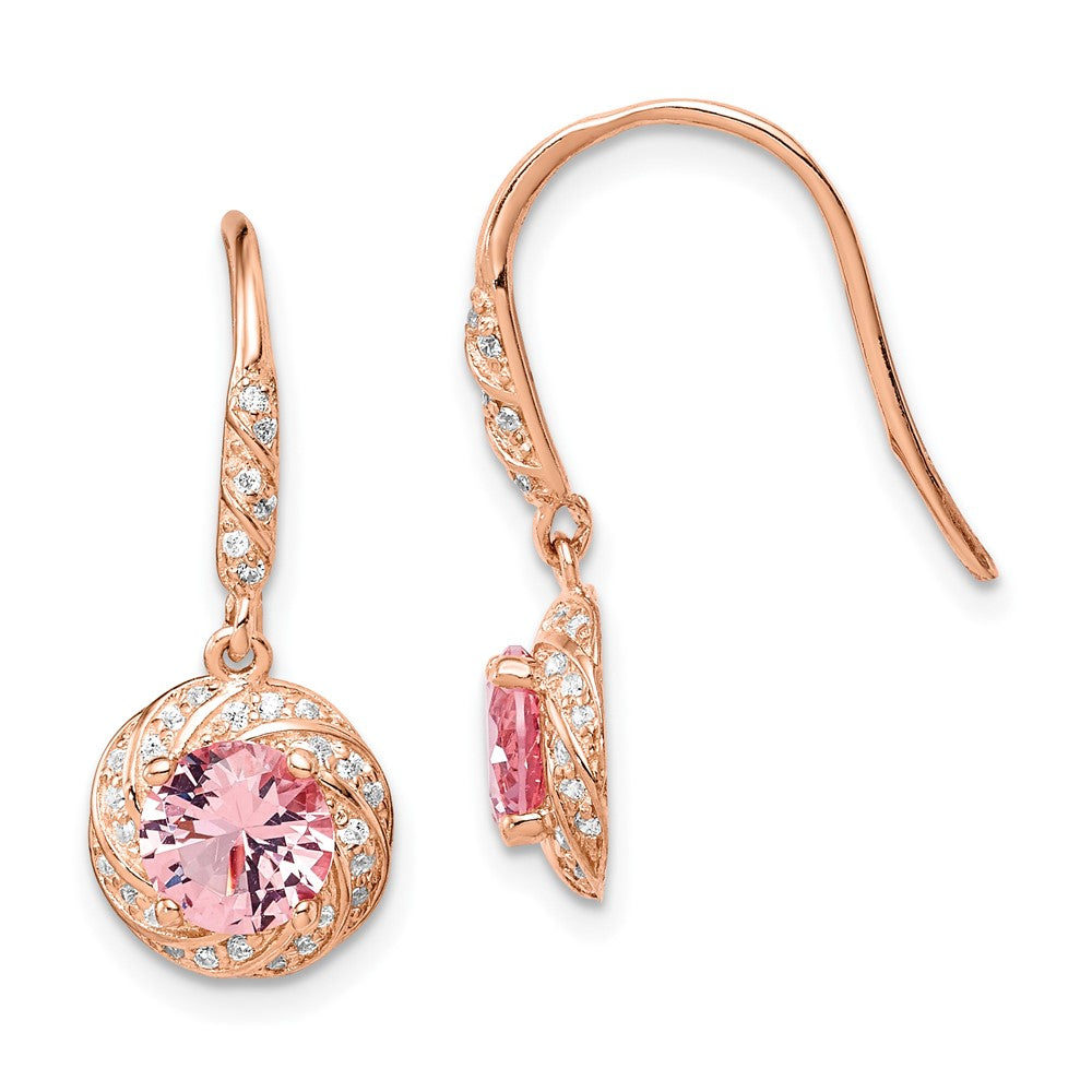 Rose Gold-plated Sterling Silver Pink Crystal and CZ Dangle Earrings