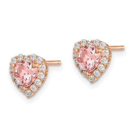 Rose Gold-plated Sterling Silver CZ and Crystal Pink Heart Post Earrings