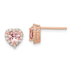 Rose Gold-plated Sterling Silver CZ and Crystal Pink Heart Post Earrings