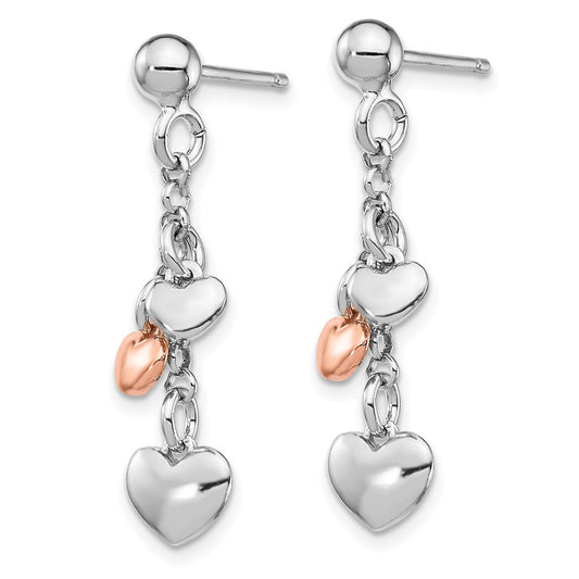 Rhodium-plated Silver Rose gold-plated Heart Dangle Earrings