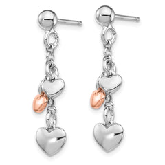 Rhodium-plated Silver Rose gold-plated Heart Dangle Earrings