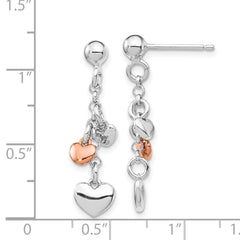 Rhodium-plated Silver Rose gold-plated Heart Dangle Earrings