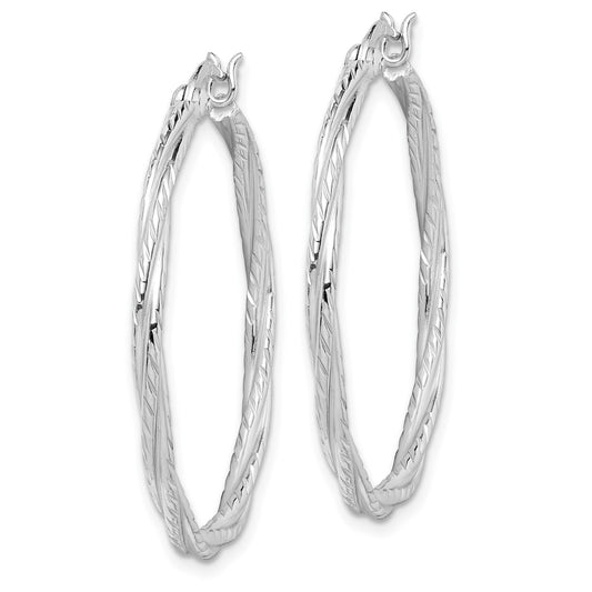 Rhodium-plated Sterling Silver 2x35mm Twisted Hoop Earrings