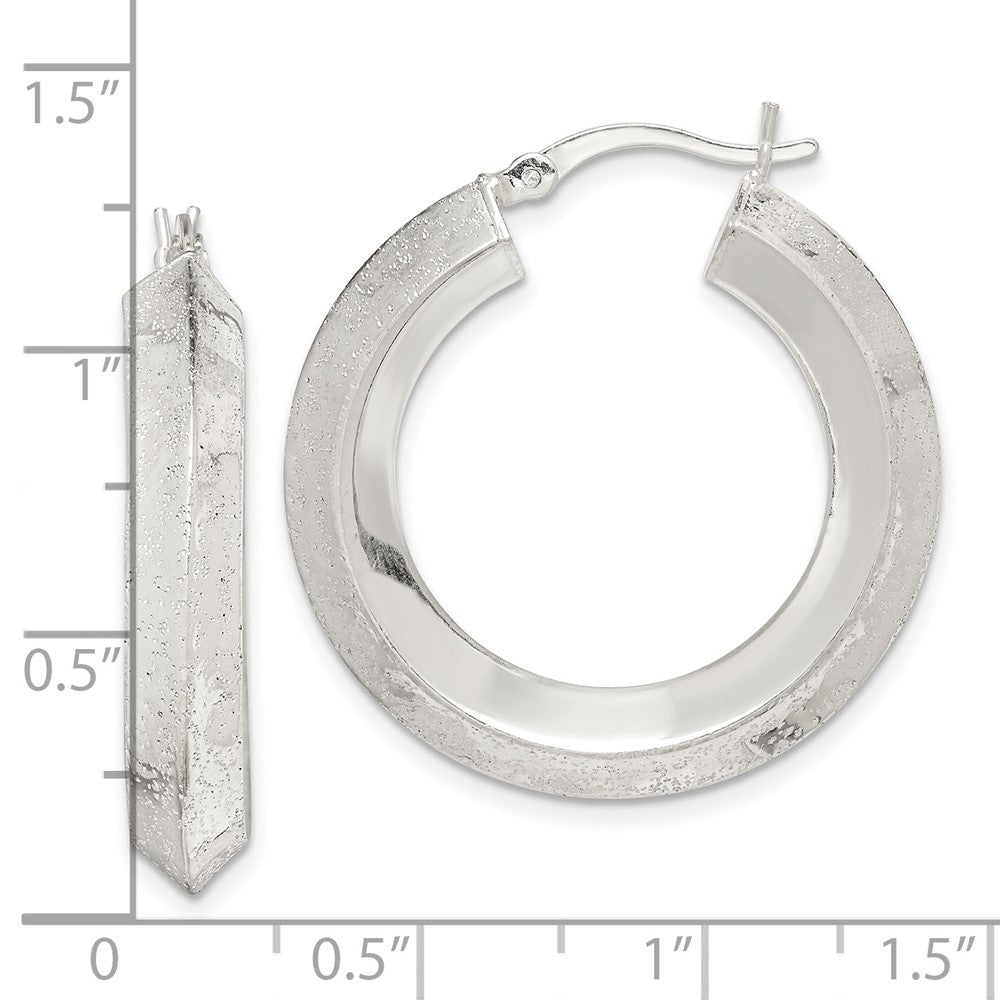 Sterling Silver Textured Polished 5.5x30mm Knife-edge Hoop Earrings