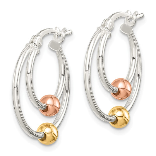 Sterling Silver, Yellow & Rose Gold-plated Bead Hoop Earrings