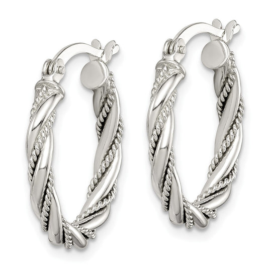 Sterling Silver Twisted Textured 3x20mm Hoop Earrings